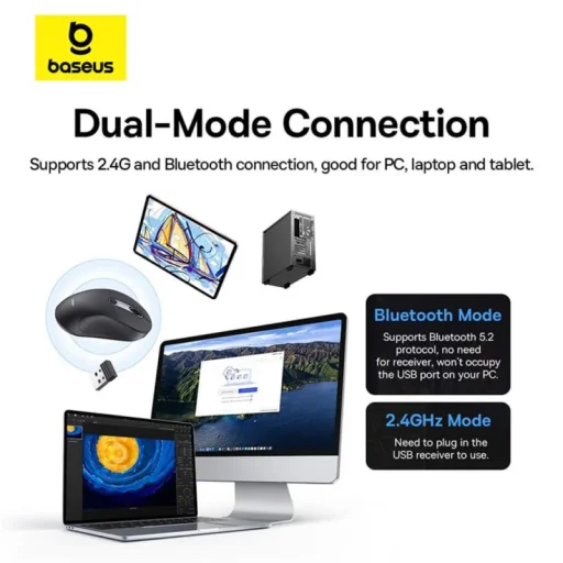 Vezeték nélküli Egér Baseus F02, 4000DPI, BT / Wi-Fi, Fekete B01055505111-01 - 5