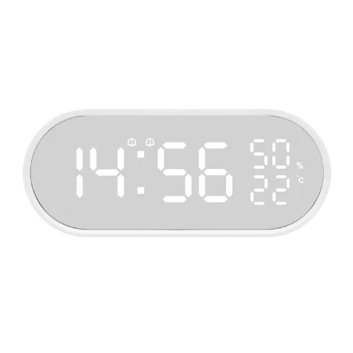 HOME LTC06 ébresztőóra, USB töltőkimenet, fehér kijelző, két ébresztési időpont, hőmérséklet és páratartalom mérés - 2