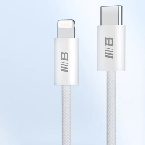 Blueo - Adatkábel - Type-C Lightning csatlakozóval, Gyors töltés, Fonott, 1,2m - Fehér - 5