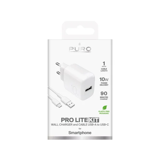 Puro PROLITE 10W USB-A wall charger + USB-A - USB-C cable 1.2m - white - 2