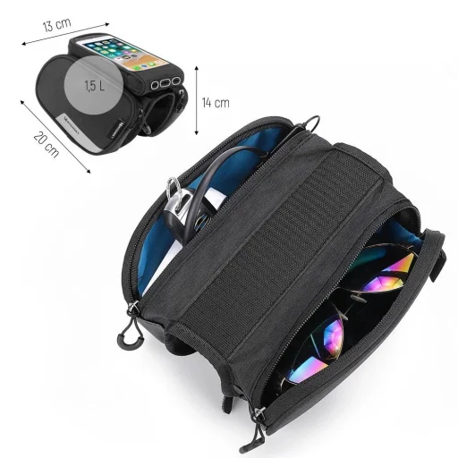 Wozinsky frame bike bag + detachable phone cover up to 6.5 "1.5l black (WBB7BK) - 5