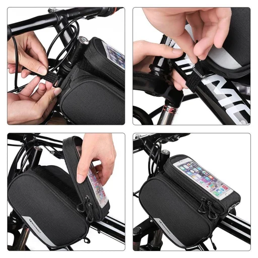 Wozinsky frame bike bag + detachable phone cover up to 6.5 "1.5l black (WBB7BK) - 6