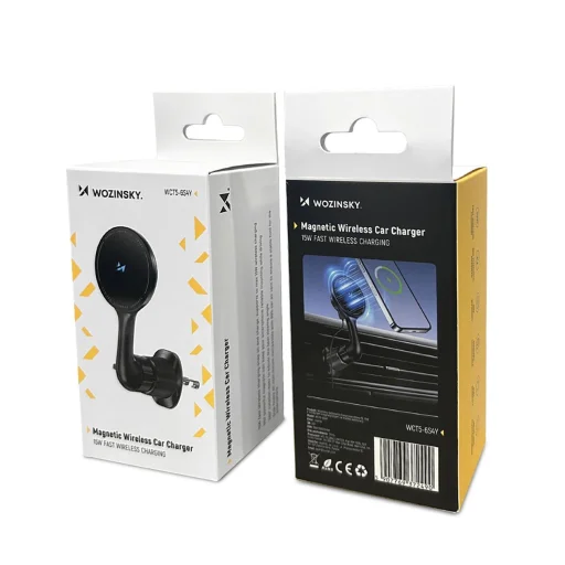 Wozinsky WCT5-6S4Y Autós Tartó Qi/MagSafe 15W Induktív Töltővel Szellőzőrácshoz - Fekete - 3