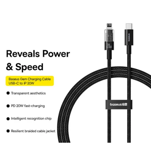 USB-C - Lightning kábel Baseus Gem, 20W, 2.4A, 2m, fekete P10373001111-01 - 3
