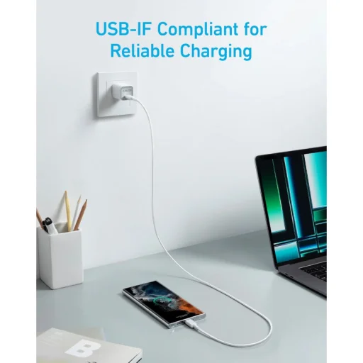 USB-C to USB-C kábel Anker 322, 60W, 3A, 0.9m, Fehér A81F5G21 - 2
