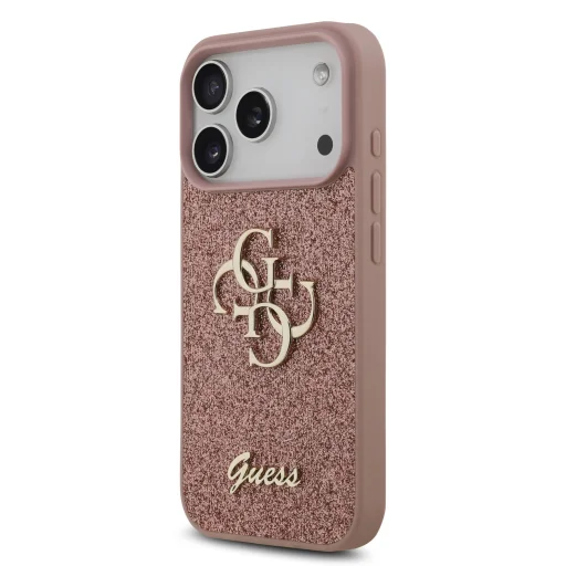  iPhone 17 Pro Pink Guess PU Glitter 4G Fém Logó tok - 2