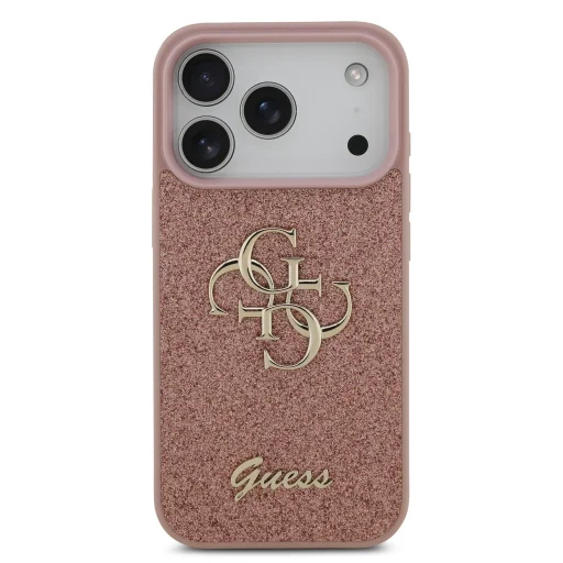 iPhone 17 Pro Pink Guess PU Glitter 4G Fém Logó tok - 3