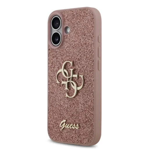  iPhone 17 Pink Guess PU Fixed Glitter 4G Metal Logo tok - 2