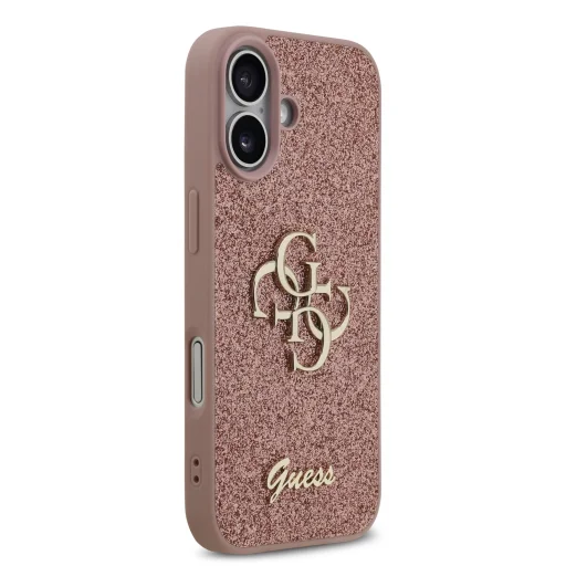  iPhone 17 Pink Guess PU Fixed Glitter 4G Metal Logo tok - 4