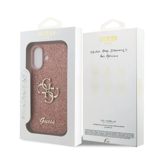  iPhone 17 Pink Guess PU Fixed Glitter 4G Metal Logo tok - 7