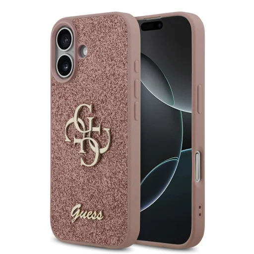 iPhone 17 Pink Guess PU Fixed Glitter 4G Metal Logo tok - 1