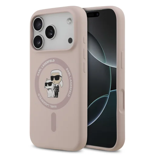 iPhone 17 Pro rózsaszín Karl Lagerfeld Liquid Silicone Karl és Choupette MagSafe tok - 1