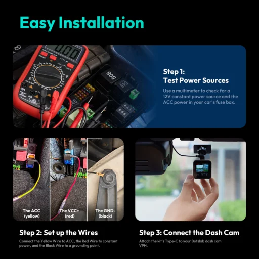 Hardwire készlet Botslab Dash Cam G500H Pro / V9H / HK50-hez, Fekete - 2