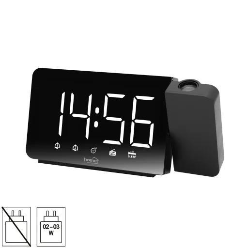 Home LTCRP03 rádiós LED ébresztőóra projektorral, változtatható fényerő, körbe forgatható vetítési pozíció, két ébresztési idő, FM rádió, bip-bip vagy rádiós ébresztés - 1
