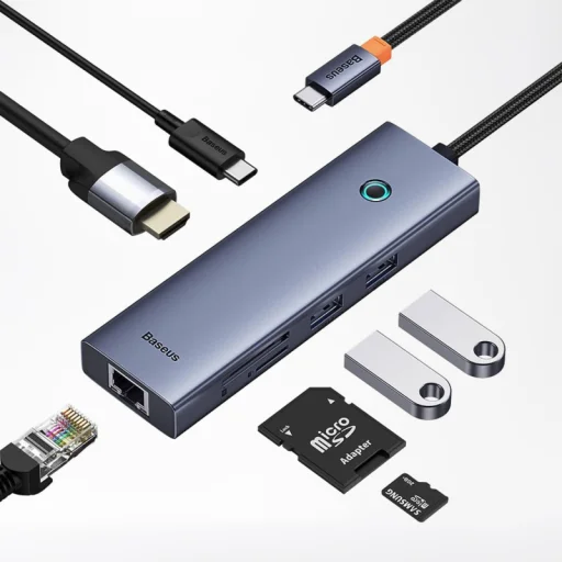 USB-C Hub Baseus UltraJoy, 2 x USB-A 3.0 - 1 x USB-C - 1 x HDMI - 1 x RJ45 - 1 x SD - 1 x microSD, Szürke - 2