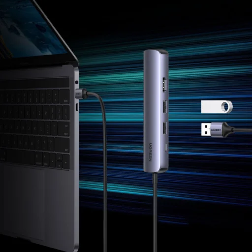 USB-C Hub UGREEN CM418 (10919), 2 x USB-A 3.0 - 1 x USB-C - 1 x HDMI - 1 x RJ45, Szürke - 3