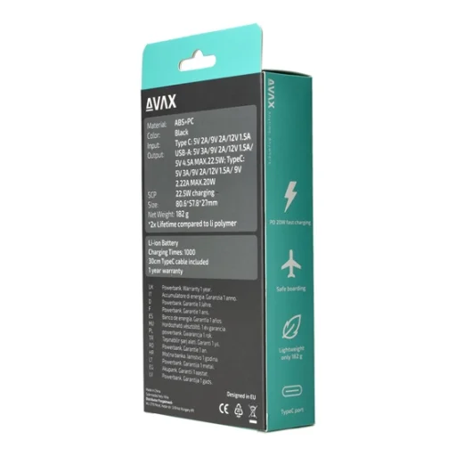 CHG AVAX PB105B MINI PD/Type-C 20W gyorstöltő Powerbank 10.000mAh, fekete - 11