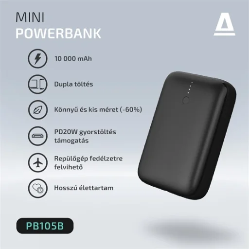 CHG AVAX PB105B MINI PD/Type-C 20W gyorstöltő Powerbank 10.000mAh, fekete - 13