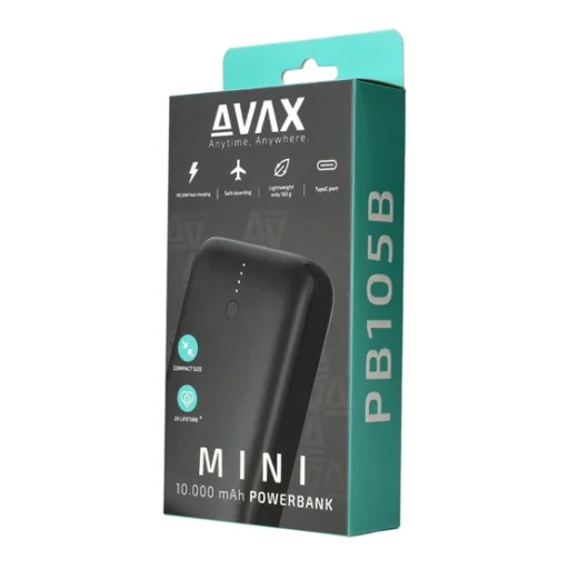 CHG AVAX PB105B MINI PD/Type-C 20W gyorstöltő Powerbank 10.000mAh, fekete - 8