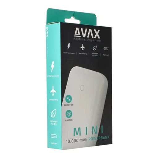 CHG AVAX PB105W MINI PD/Type-C 20W gyorstöltő Powerbank 10.000mAh, fehér - 12