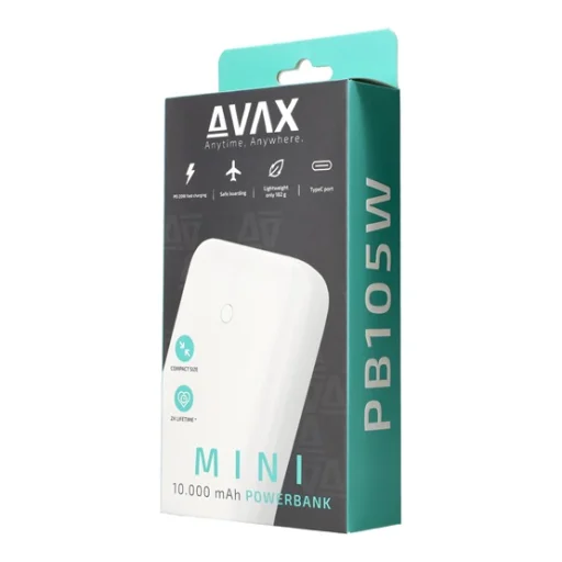 CHG AVAX PB105W MINI PD/Type-C 20W gyorstöltő Powerbank 10.000mAh, fehér - 8