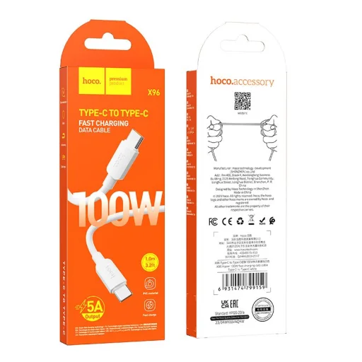HOCO kábel Type C to Type C PD 6A 100W X96 1 m fehér - 5