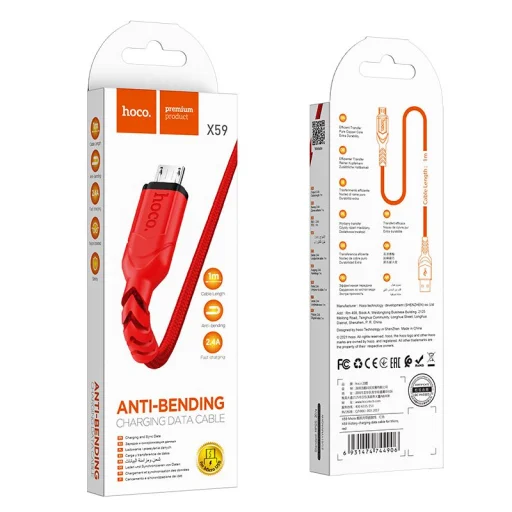 USB A - Micro USB kábel Hoco 2,4A 1 m X59 piros - 4