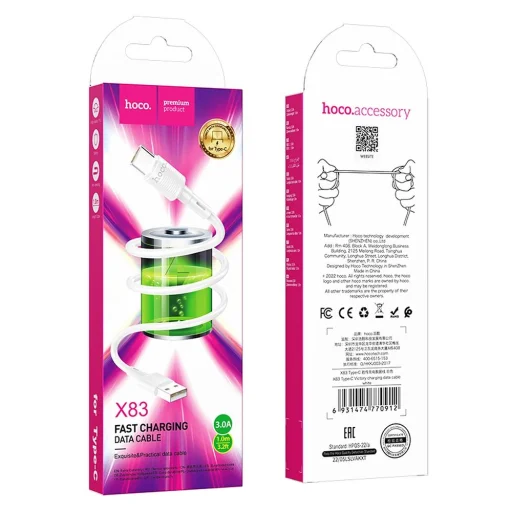 USB kábel A - C Hoco 3A 1 m fehér - 5