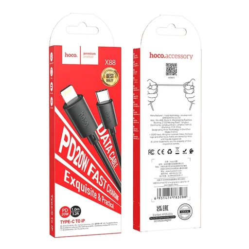 Kábel USB C - Lightning Hoco PD 2,4A 20W 1 m fekete - 5