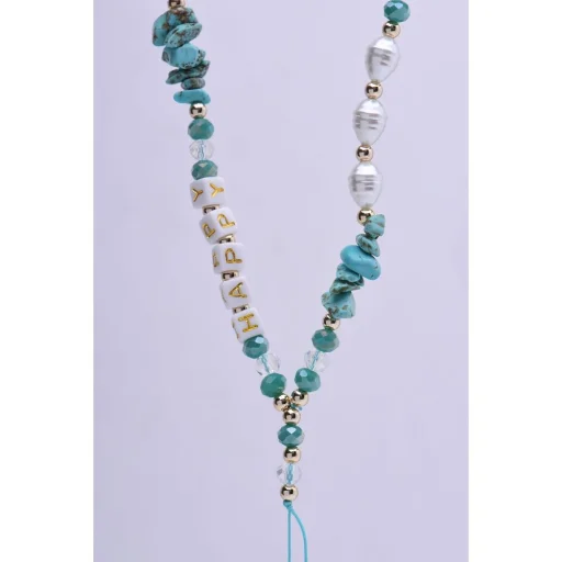 HAPPY telefontartó pánt, telefon medál / zsinór hossza 44 cm (hurokban 22 cm) / kézre - világos kék - 3