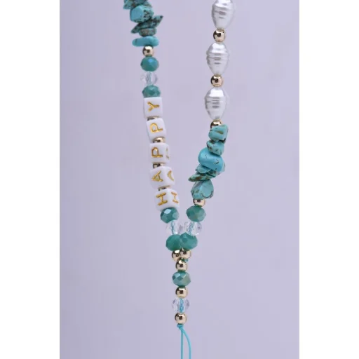 HAPPY telefontartó pánt, telefon medál / zsinór hossza 44 cm (hurokban 22 cm) / kézre - világos kék - 4