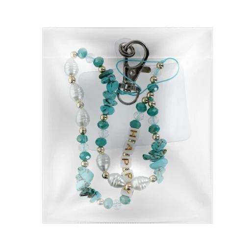 HAPPY telefontartó pánt, telefon medál / zsinór hossza 44 cm (hurokban 22 cm) / kézre - világos kék - 5