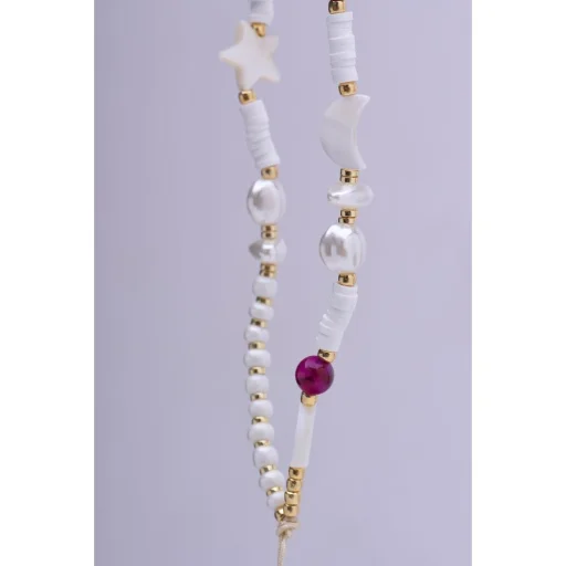 SHELLS telefontartó zsinór, telefontartó/szíj 44 cm (22 cm a hurokban) / kézre - fehér és lila - 4