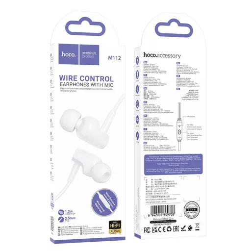 HOCO vezetékes fülhallgatók univerzális mikrofonnal M112 fehér - 5