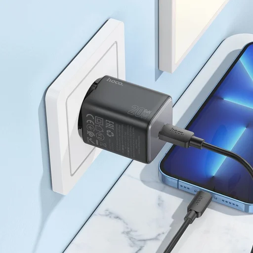 HOCO fali töltő Type C + Type C to Lightning kábel QC PD 20W N40 fekete - 5