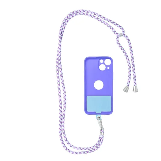SWING (6 mm) Telefon csuklópánt, Telefontartó állítható hosszúsággal / zsinór hossza 165 cm (max 82.5 cm a hurokban) / vállon vagy nyakon - fehér-lila - 6