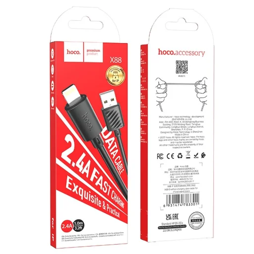 Lightning USB kábel USB A - Lightning Hoco 2,4A 1 m fekete - 5