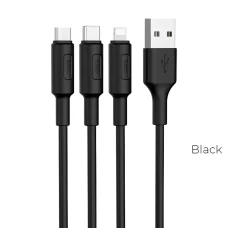 Kábel 3 az 1-ben USB A - Lightning / Micro USB / USB C Hoco 2A 1 m fekete