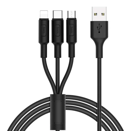 Kábel 3 az 1-ben USB A - Lightning / Micro USB / USB C Hoco 2A 1 m fekete - 2