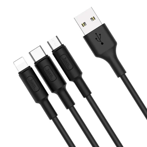 Kábel 3 az 1-ben USB A - Lightning / Micro USB / USB C Hoco 2A 1 m fekete - 5