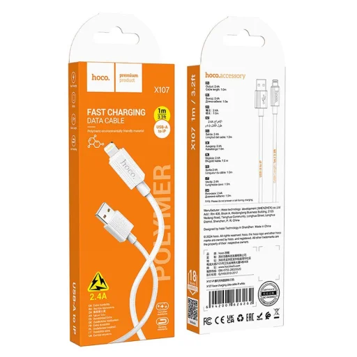 Lightning USB kábel Hoco 2,4A 1 m X107 fehér - 5