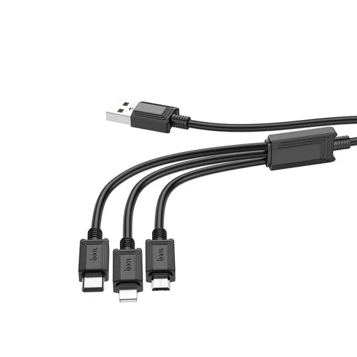 Kábel 3 az 1-ben USB A Lightning / Micro USB / USB C Hoco 2A X74 1 m fekete - 2