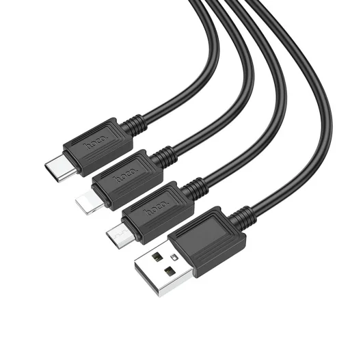 Kábel 3 az 1-ben USB A Lightning / Micro USB / USB C Hoco 2A X74 1 m fekete - 3