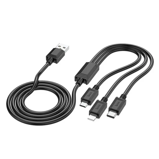 Kábel 3 az 1-ben USB A Lightning / Micro USB / USB C Hoco 2A X74 1 m fekete - 1