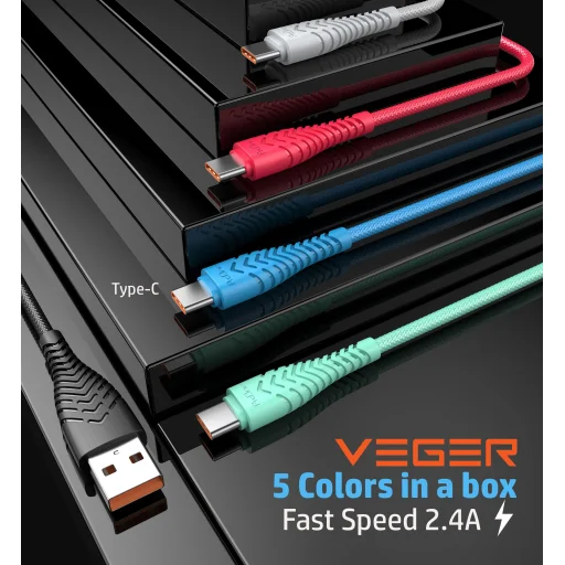 VEGER kábel USB A - Type C 2,4A V104 1,2 m fekete - 9