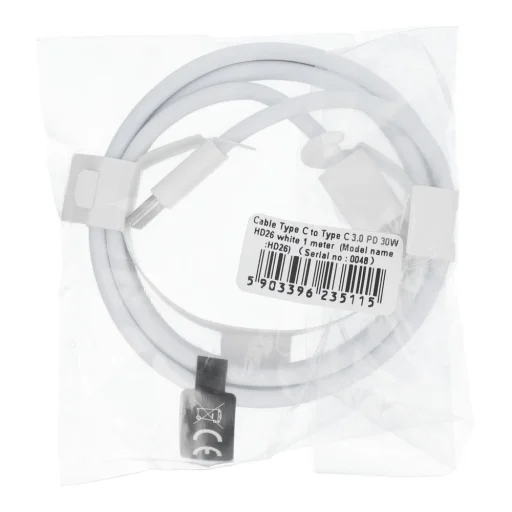 Type-C - Type-C PD QC3.0 3A 30W kábel 1 m fehér - 2