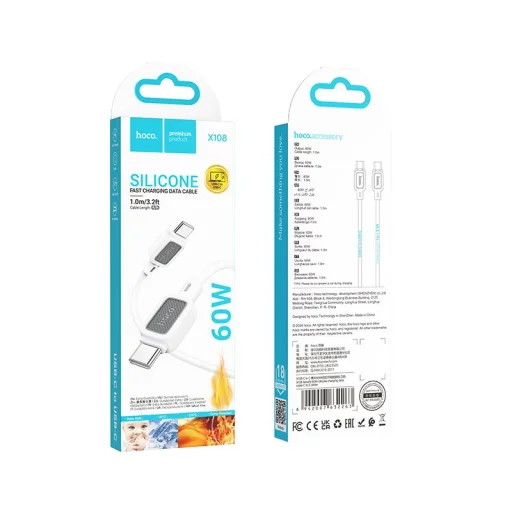 Cable USB C-USB C Hoco 3A 60W 1 m X108 fehér - 5
