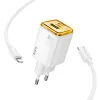HOCO fali töltő USB A + Type C + kábel Type C - Lightning PD QC3.0 3A 20W N52 fehér thumbnail
