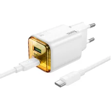 HOCO fali töltő USB A + Type C + kábel Type C - Type C PD QC3.0 3A 20W N52 fehér