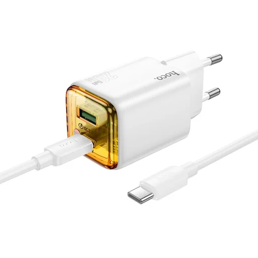 HOCO fali töltő USB A + Type C + kábel Type C - Type C PD QC3.0 3A 20W N52 fehér - 1